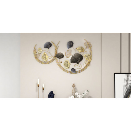 HMR - 3D Hollow-out Ginkgo Leaves Home Wall Art Decor in Gold and Gray