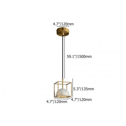HMR - Brass Geometric Pendant Light with White Faux Marble Shade
