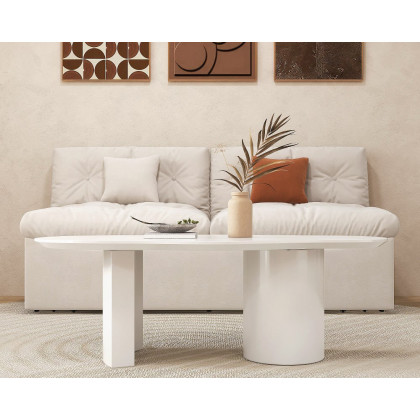 HMR 47" Japandi Funky Wood Coffee Table Abstract Cloud Shaped - White