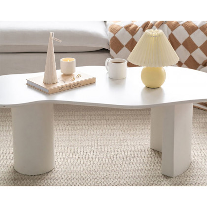 HMR 47" Japandi Funky Wood Coffee Table Abstract Cloud Shaped - White