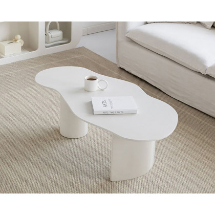 HMR 47" Japandi Funky Wood Coffee Table Abstract Cloud Shaped - White