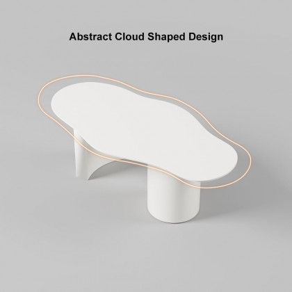 HMR 47" Japandi Funky Wood Coffee Table Abstract Cloud Shaped - White