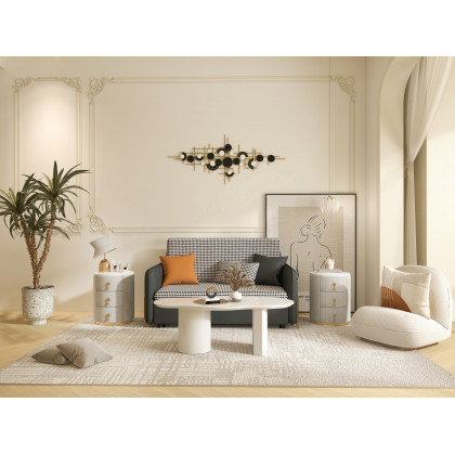 HMR 47" Japandi Funky Wood Coffee Table Abstract Cloud Shaped - White