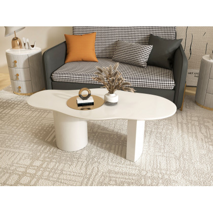 HMR 47" Japandi Funky Wood Coffee Table Abstract Cloud Shaped - White