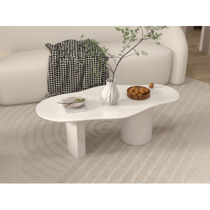HMR 47" Japandi Funky Wood Coffee Table Abstract Cloud Shaped - White