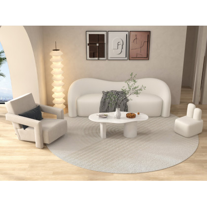 HMR 47" Japandi Funky Wood Coffee Table Abstract Cloud Shaped - White