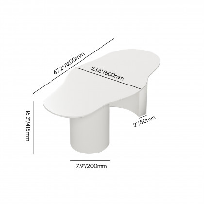 HMR 47" Japandi Funky Wood Coffee Table Abstract Cloud Shaped - White