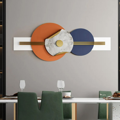 HMR - 47.2" Modern Round Metal Wall Decor Overlapping Design in White & Orange for Living Room
