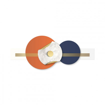 HMR - 47.2" Modern Round Metal Wall Decor Overlapping Design in White & Orange for Living Room