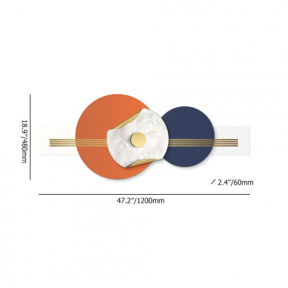 HMR - 47.2" Modern Round Metal Wall Decor Overlapping Design in White & Orange for Living Room