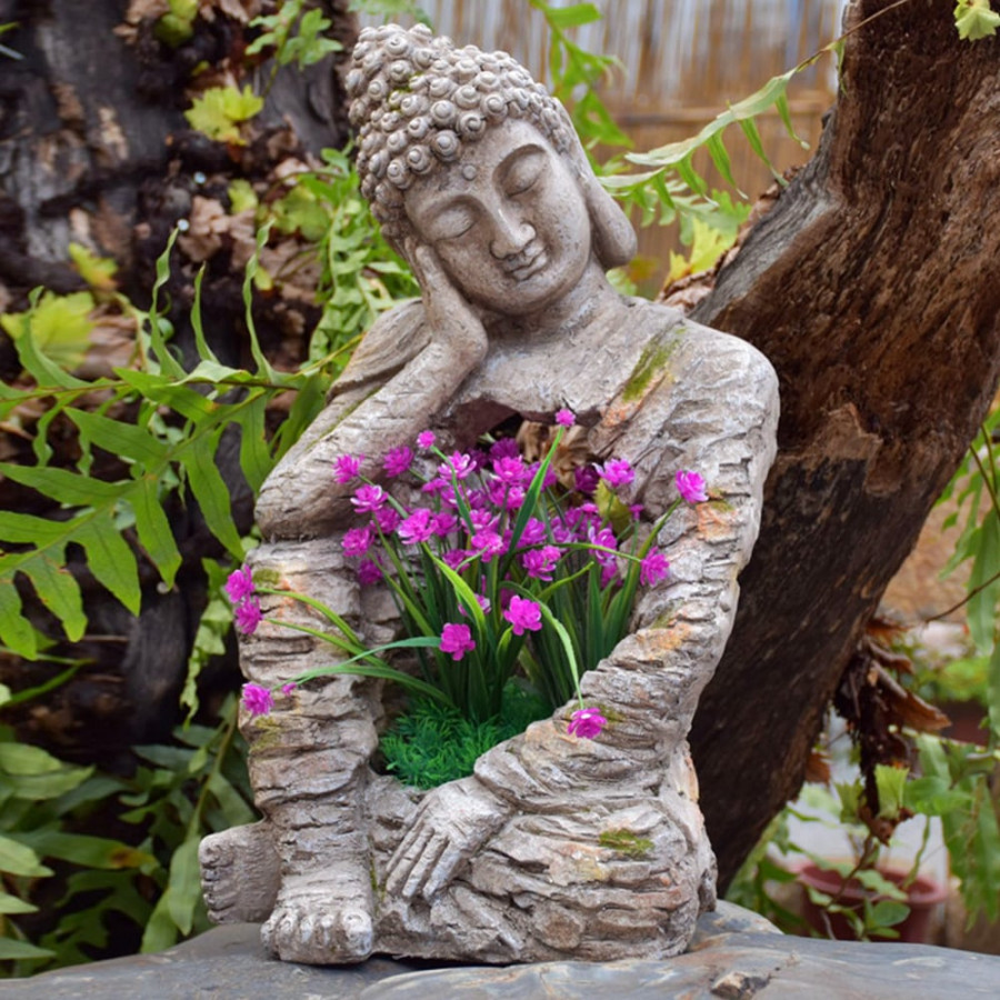 HMR - Outdoor Garden Sleeping Buddha Statue Sculpture Magnesium Oxide Flower Pot Planter Decor