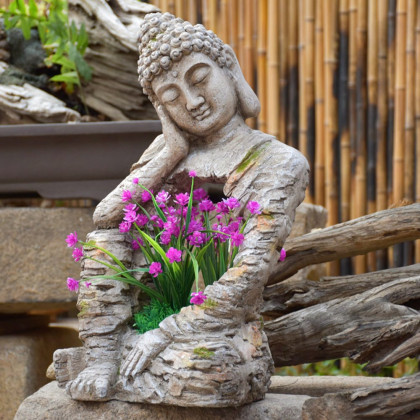 HMR - Outdoor Garden Sleeping Buddha Statue Sculpture Magnesium Oxide Flower Pot Planter Decor