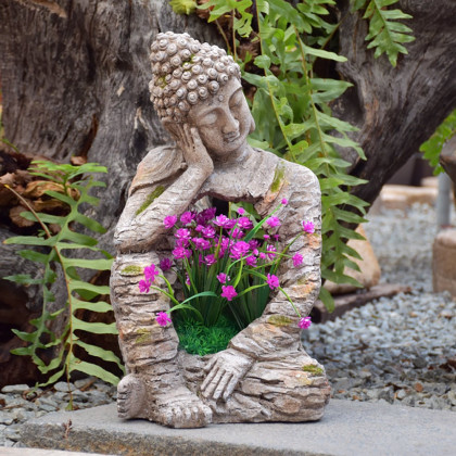 HMR - Outdoor Garden Sleeping Buddha Statue Sculpture Magnesium Oxide Flower Pot Planter Decor