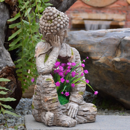 HMR - Outdoor Garden Sleeping Buddha Statue Sculpture Magnesium Oxide Flower Pot Planter Decor