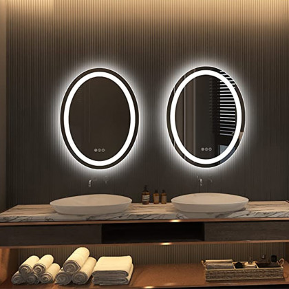 HMR Frameless Oval LED Bathroom Vanity Mirror Anti-Fog Wall Mirror Front Light - 20" x 28"