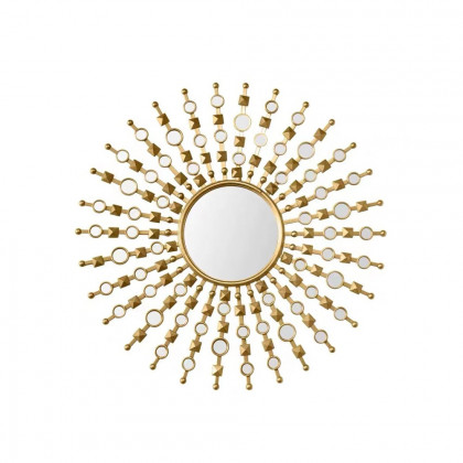 HMR - 27.6" Glam Metal Round Gold Wall Mirror Sun Shine Home Decor for Living Room