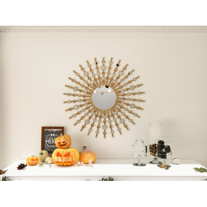 HMR - 27.6" Glam Metal Round Gold Wall Mirror Sun Shine Home Decor for Living Room
