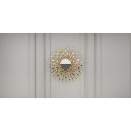 HMR - 27.6" Glam Metal Round Gold Wall Mirror Sun Shine Home Decor for Living Room