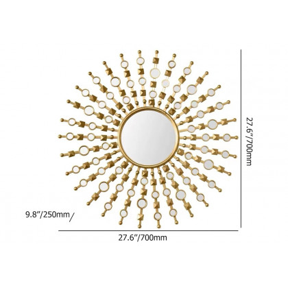 HMR - 27.6" Glam Metal Round Gold Wall Mirror Sun Shine Home Decor for Living Room