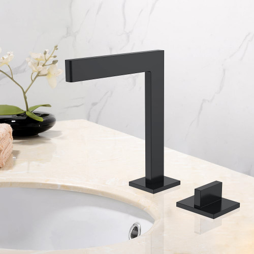 HMR - Single Handle Geometric Bathroom Sink Faucet Widespread Brass Black