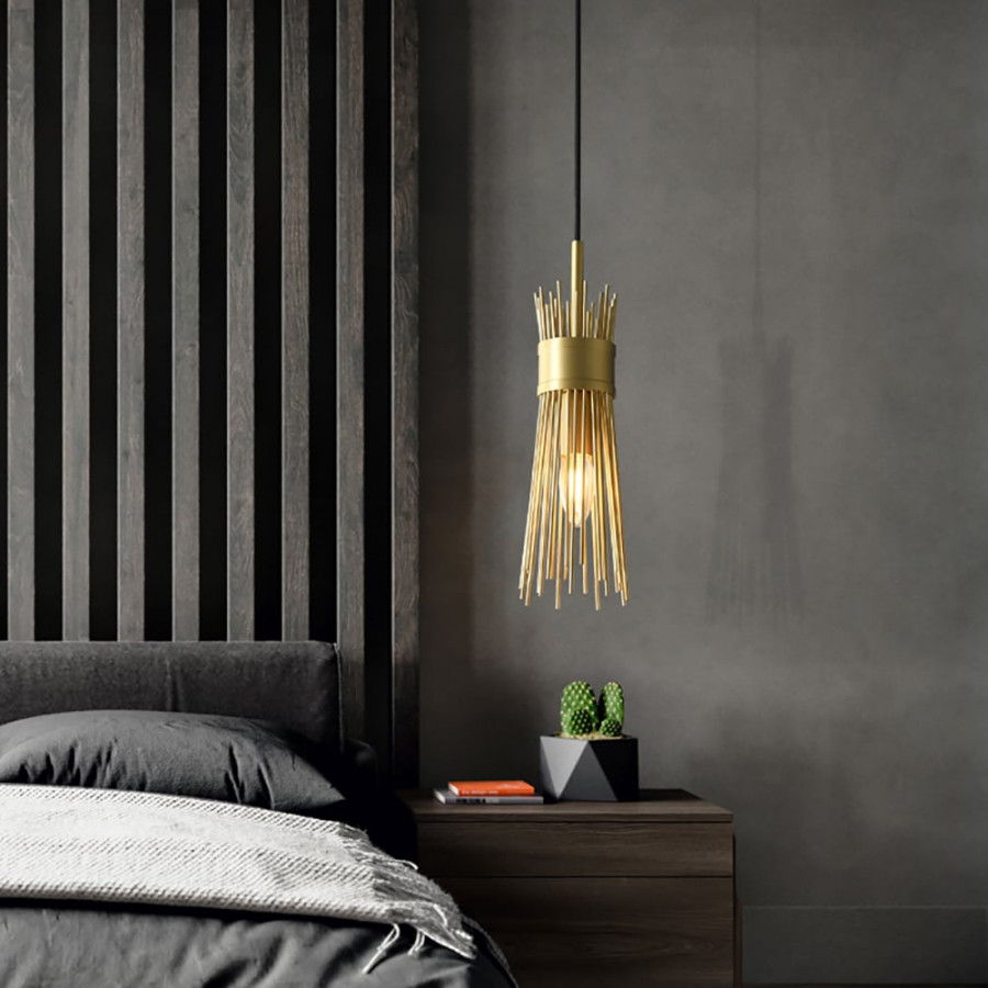 HMR - Jella Modern 1-Light Wheat-Straw Pendant Light with Adjustable Cable in Brass
