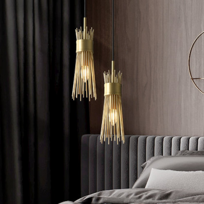 HMR - Jella Modern 1-Light Wheat-Straw Pendant Light with Adjustable Cable in Brass