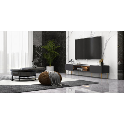 HMR - Brotic Series Modern 87" TV Stand with 2-Drawer in Dark Gray