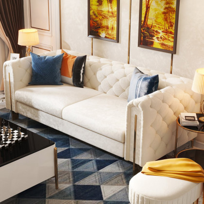 HMR - Taree Set of 2 86.6" Modern White Leath-aire Upholstered Sofa & Chair Living Room