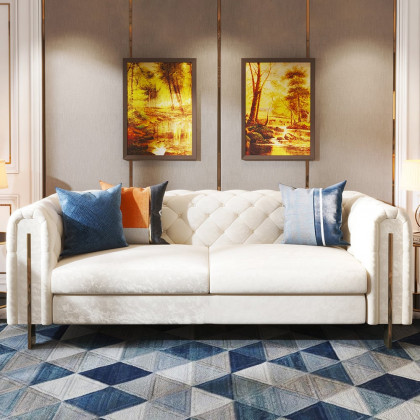 HMR - Taree Set of 2 86.6" Modern White Leath-aire Upholstered Sofa & Chair Living Room