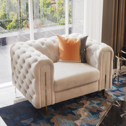HMR - Taree Set of 2 86.6" Modern White Leath-aire Upholstered Sofa & Chair Living Room