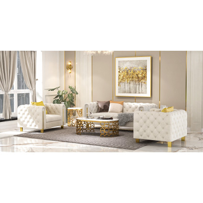 HMR - Taree Set of 2 86.6" Modern White Leath-aire Upholstered Sofa & Chair Living Room