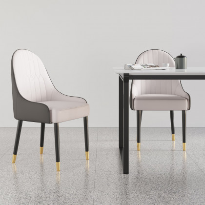 HMR Darg Series Modern PU Leather Upholstery Dining Chairs - White/Gray, Set of 2
