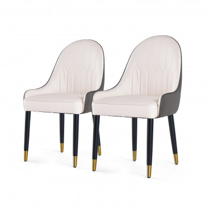 HMR Darg Series Modern PU Leather Upholstery Dining Chairs - White/Gray, Set of 2
