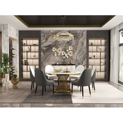 HMR Darg Series Modern PU Leather Upholstery Dining Chairs - White/Gray, Set of 2