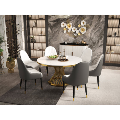 HMR Darg Series Modern PU Leather Upholstery Dining Chairs - White/Gray, Set of 2