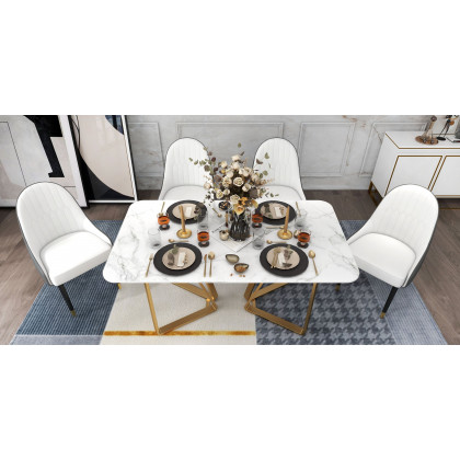 HMR Darg Series Modern PU Leather Upholstery Dining Chairs - White/Gray, Set of 2