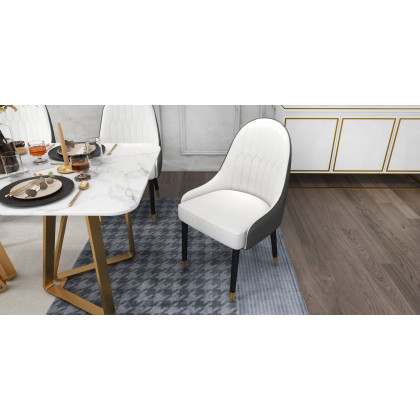 HMR Darg Series Modern PU Leather Upholstery Dining Chairs - White/Gray, Set of 2