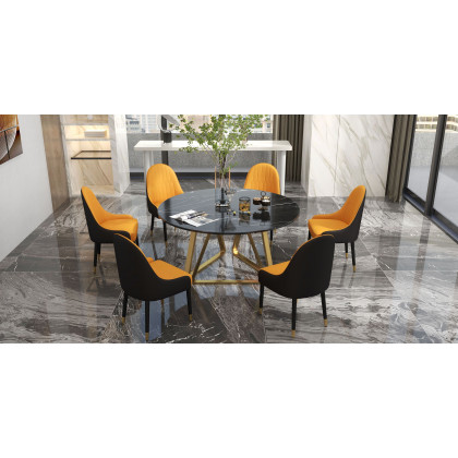 HMR Darg Series Modern PU Leather Upholstery Dining Chairs - Orange/Black, Set of 2