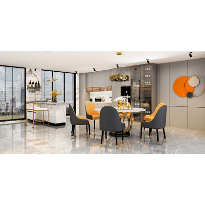 HMR Darg Series Modern PU Leather Upholstery Dining Chairs - Orange/Black, Set of 2