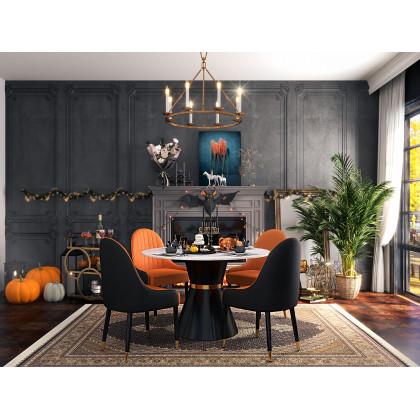 HMR Darg Series Modern PU Leather Upholstery Dining Chairs - Orange/Black, Set of 2