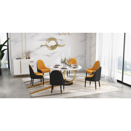 HMR Darg Series Modern PU Leather Upholstery Dining Chairs - Orange/Black, Set of 2
