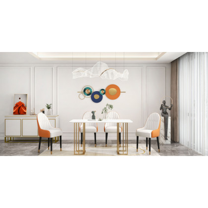 HMR Darg Series Modern PU Leather Upholstery Dining Chairs - White/Orange, Set of 2