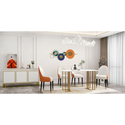 HMR Darg Series Modern PU Leather Upholstery Dining Chairs - White/Orange, Set of 2
