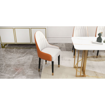 HMR Darg Series Modern PU Leather Upholstery Dining Chairs - White/Orange, Set of 2