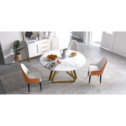 HMR Darg Series Modern PU Leather Upholstery Dining Chairs - White/Orange, Set of 2