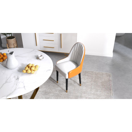 HMR Darg Series Modern PU Leather Upholstery Dining Chairs - White/Orange, Set of 2