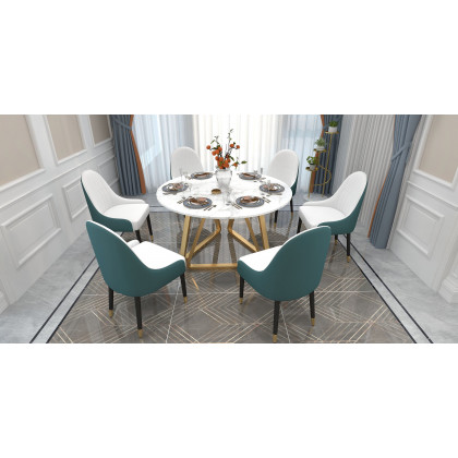 HMR Darg Series Modern PU Leather Upholstery Dining Chairs - White/Green, Set of 2