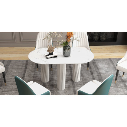 HMR Darg Series Modern PU Leather Upholstery Dining Chairs - White/Green, Set of 2
