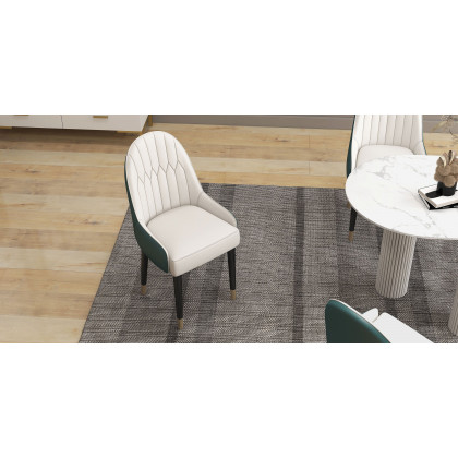 HMR Darg Series Modern PU Leather Upholstery Dining Chairs - White/Green, Set of 2
