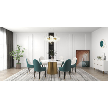 HMR Darg Series Modern PU Leather Upholstery Dining Chairs - White/Green, Set of 2